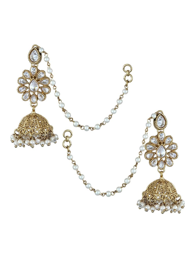Reverse AD Jhumka Earrings in Gold finish - S19493