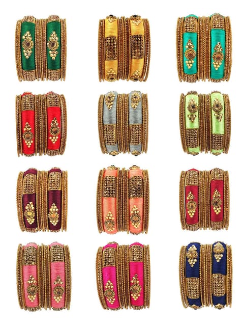Thread Chuda Bangles in assorted colors and Pack of 12 - CNB3405