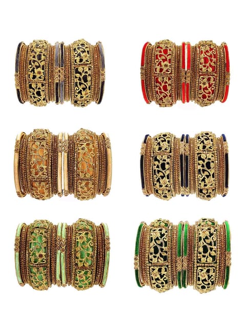 Velvet Chuda Bangles Set in assorted colors and pack of 6 - CNB3239