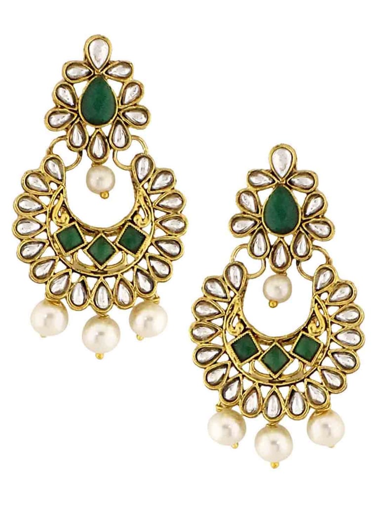 Kundan Long Earrings in Green color - S20274