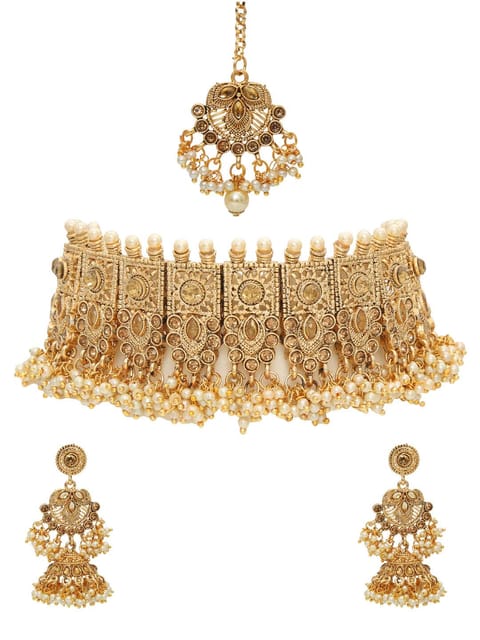 Antique Choker Necklace Set in Gold finish - CNB6558