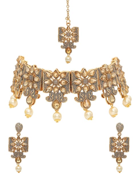 Antique Choker Necklace Set in Gold finish - CNB6668