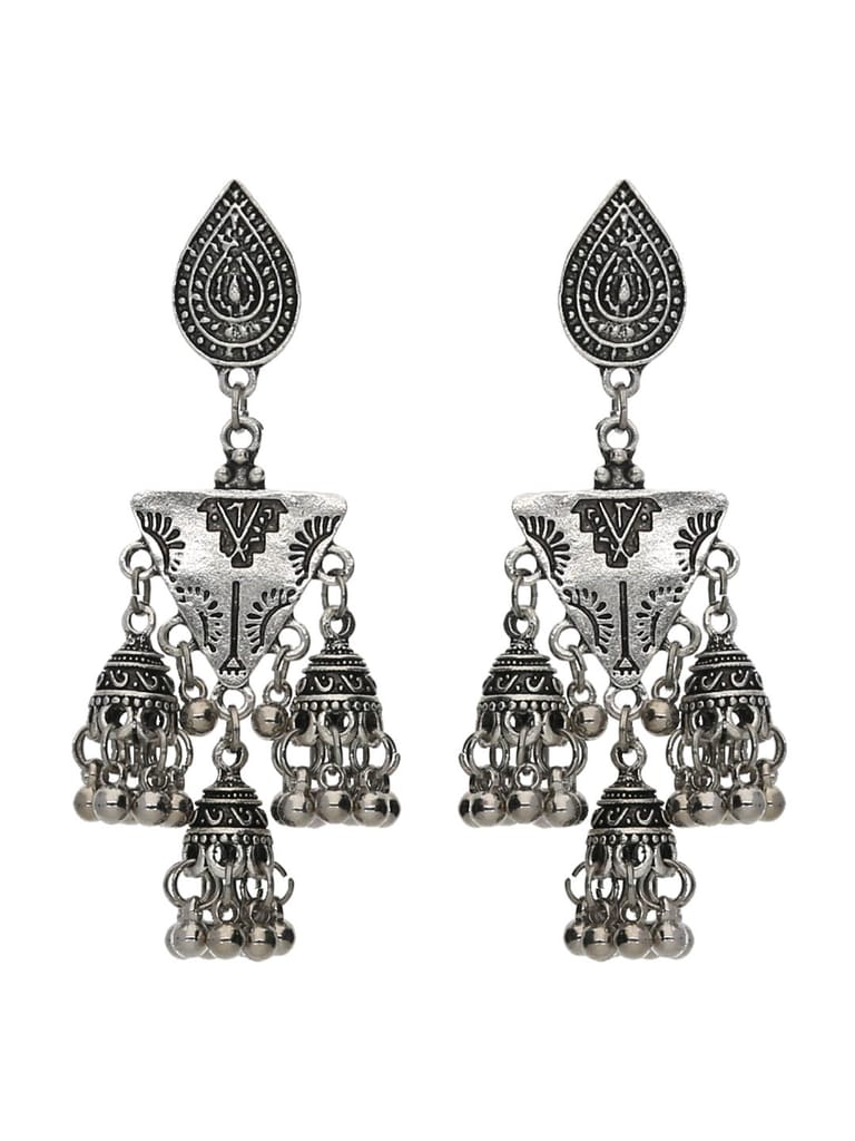 Oxidised Jhumka Earrings in Silver color - CNB15447