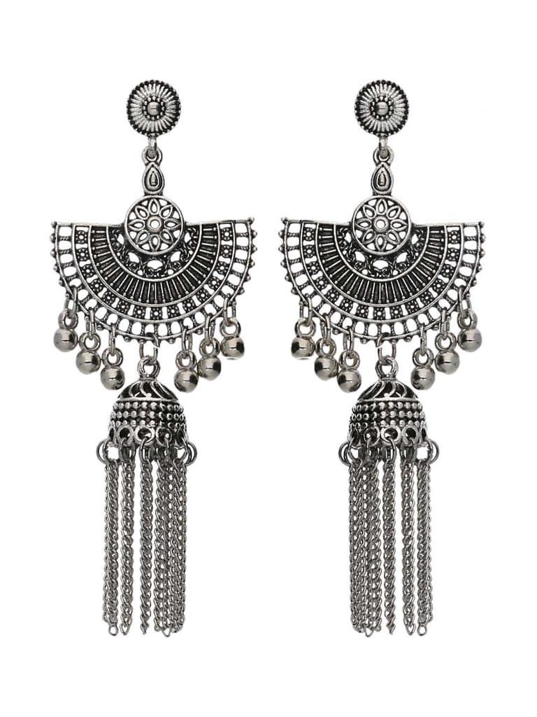 Jhumka Earrings in Oxidised Silver finish - CNB15454