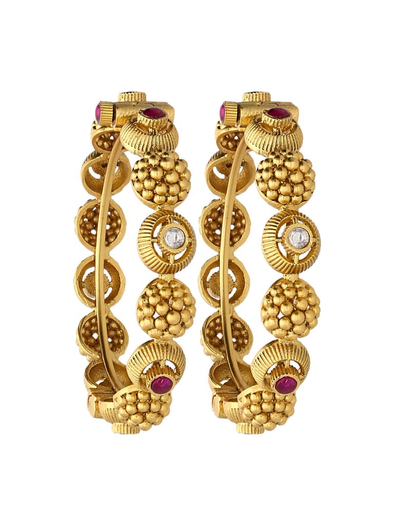 Traditional Gold Bangle Pair with Ruby Color - CNB2974