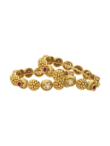 Traditional Gold Bangle Pair with Ruby Color - CNB2975