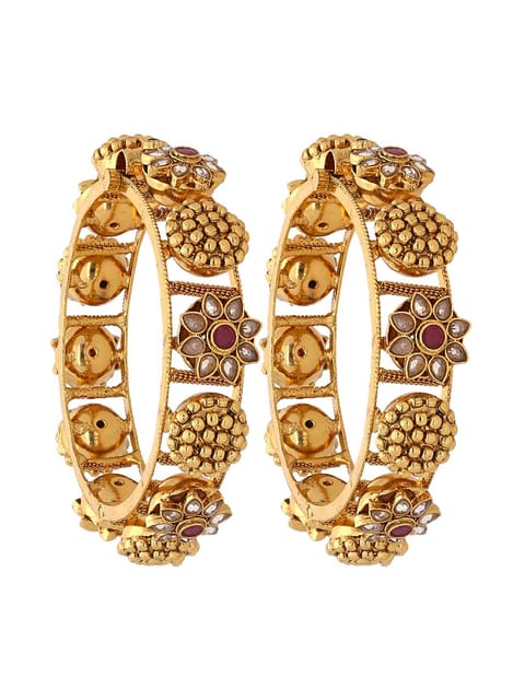 Traditional Gold Bangle Pair with Ruby Color - CNB3034