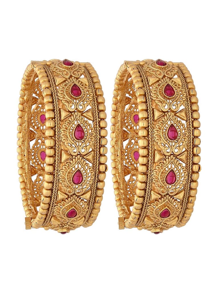 Traditional Rajwadi Gold Bangle Pair with Ruby Color - CNB3058