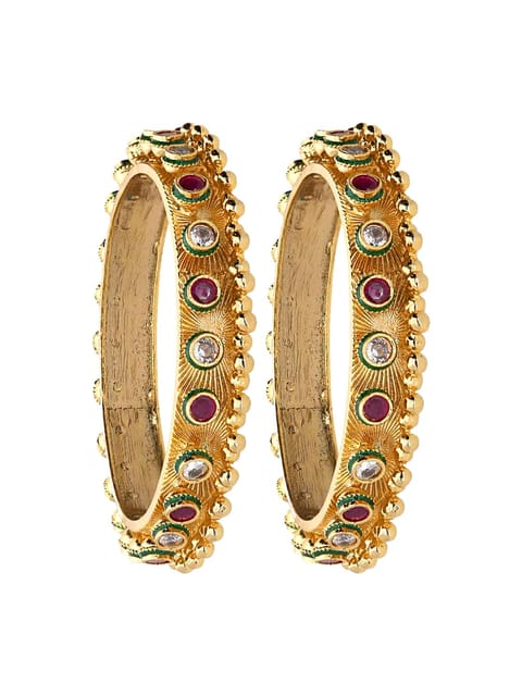 Traditional Bangles with Ruby stone with Enamelling - CNB3360