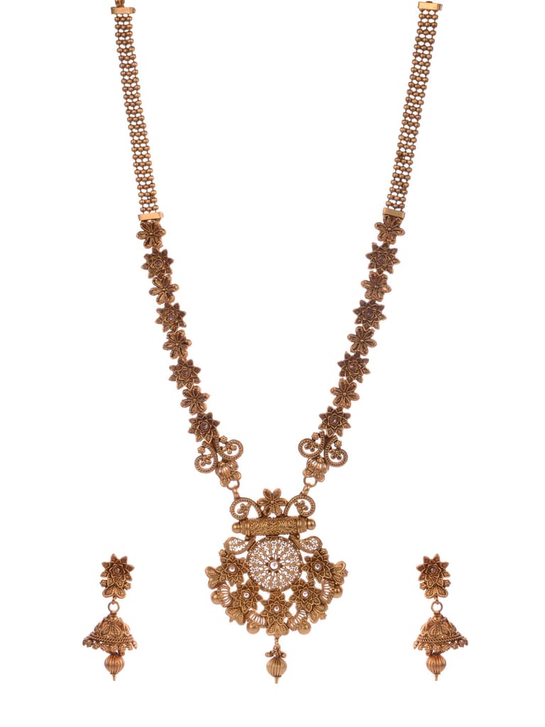 Rajwadi Gold Traditional Long Necklace set - CNB1165