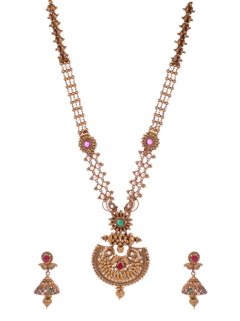 Traditional Rajwadi Gold Long Necklace set - CNB1168