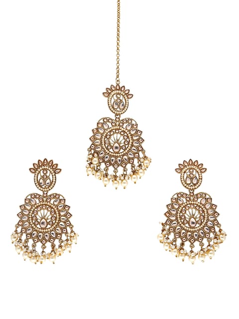 Antique Tikka Earring Set in Mehendi finish - CNB5645