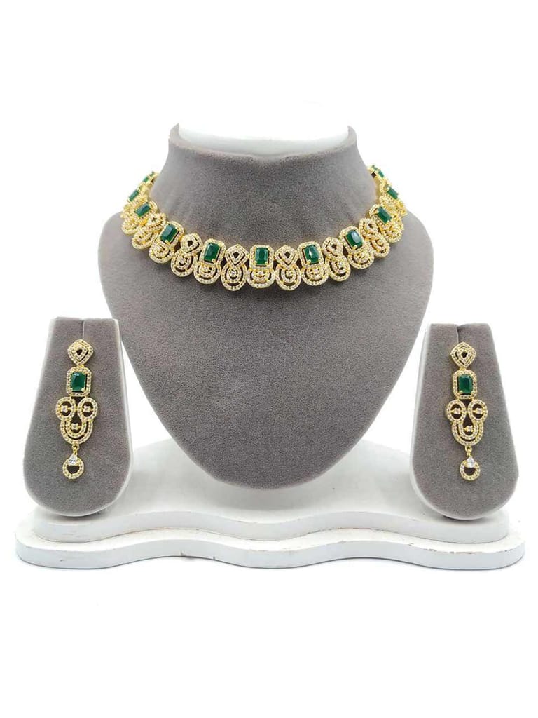 AD / CZ Necklace Set in Gold finish - S28844