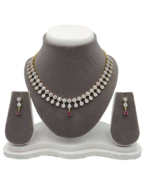 AD / CZ Necklace Set in 2 Tone Color finish - S28896