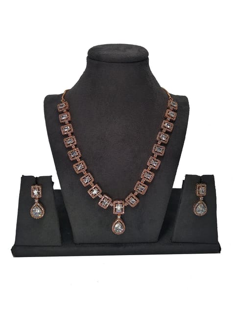 AD / CZ Necklace Set in Rose Gold finish - S28940