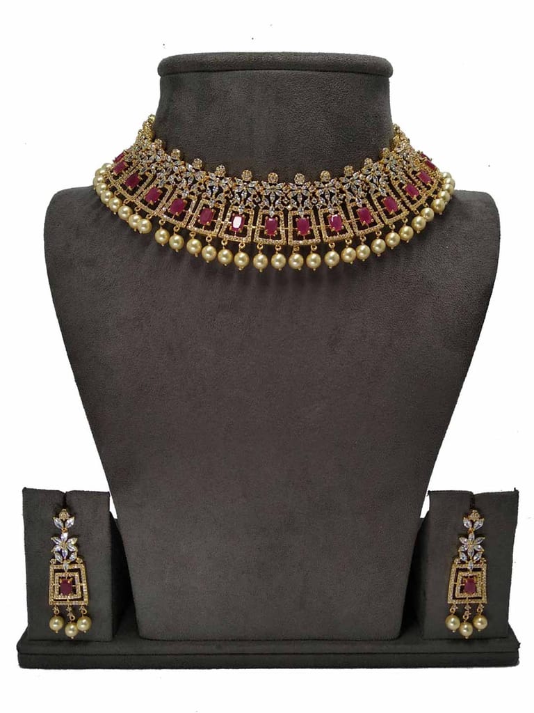 AD / CZ Necklace Set in Gold finish - S28972