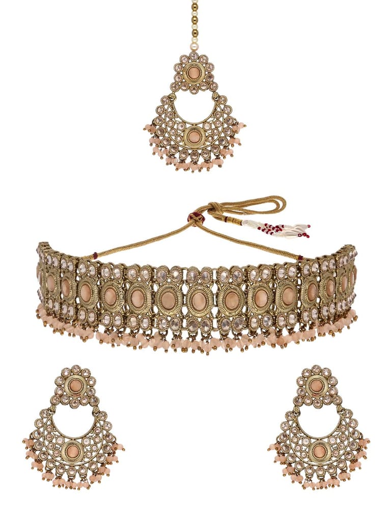 Reverse AD Choker Necklace Set in Mehendi finish - CNB7879