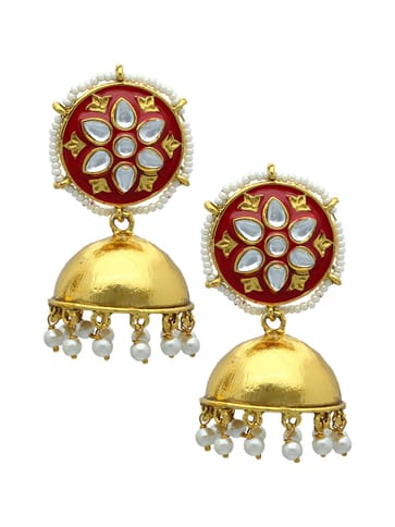 Kundan Jhumka Earrings in Ruby color - S20914