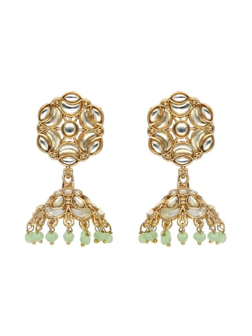 Kundan Jhumka Earrings in Black, Mint, Pink color and Gold finish - CNB3514