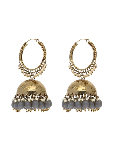 Antique Jhumka Earrings in Black, Grey, Pink color and Gold finish - CNB3541