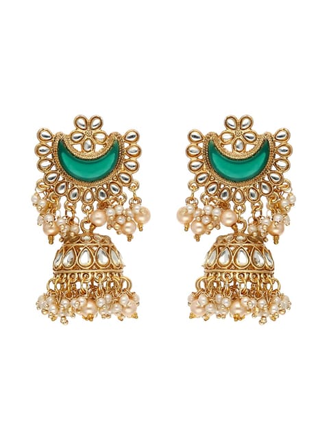Kundan Chandbali Earrings in Green, Pink, Rani Pink color - CNB3577