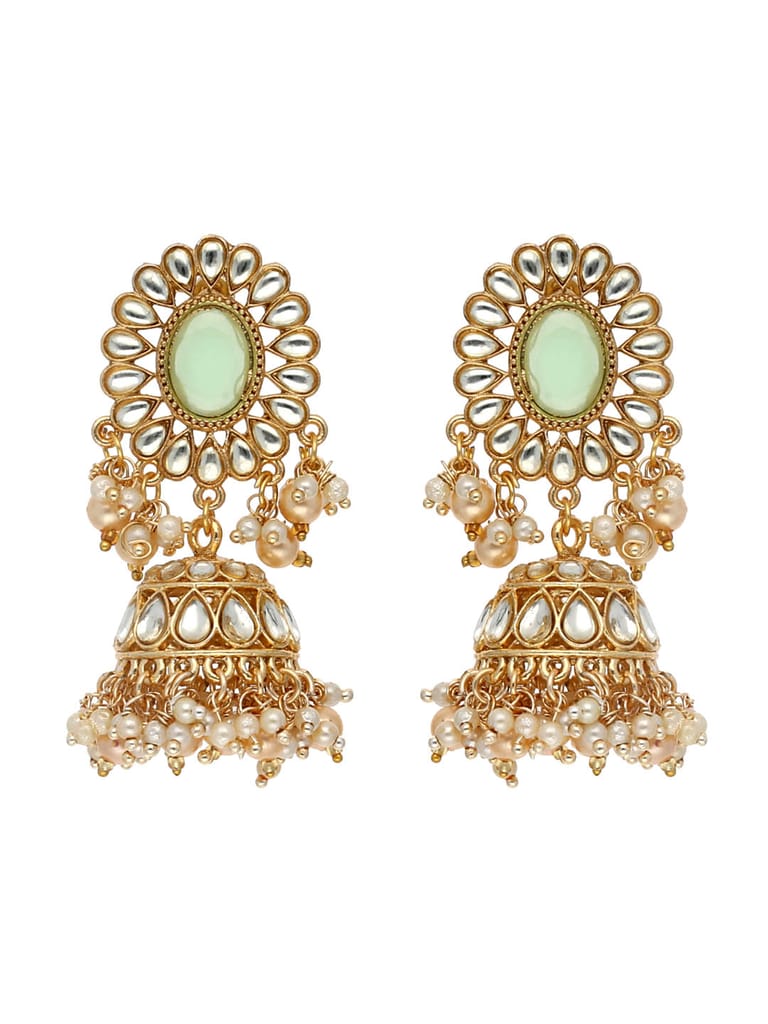 Kundan Jhumka Earrings in Mint, Peach, Grey color and Gold finish - CNB3608