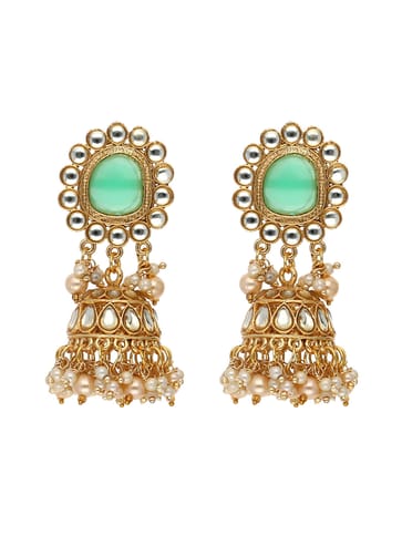 Kundan Jhumka Earrings in Mint, Red, Peach color and Gold finish - CNB3612