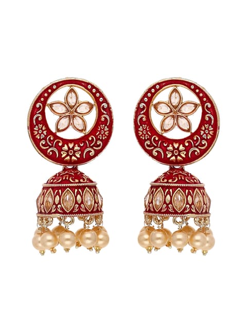 Reverse AD Jhumka Earrings in Green, Rani Pink, Red color - CNB4383