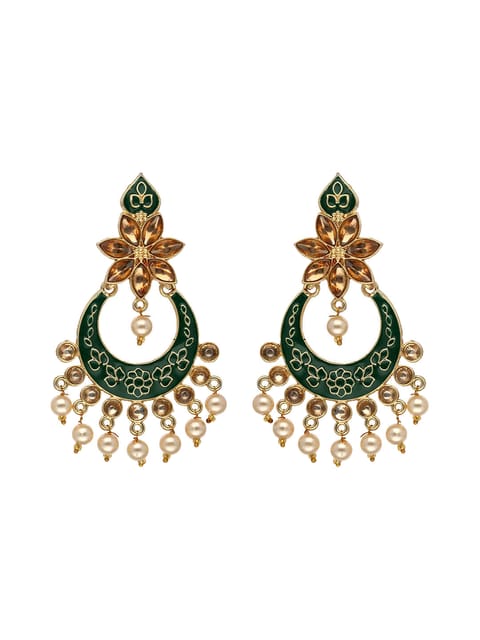Reverse AD Chandbali Earrings in Green, Peach, Red color - CNB4332