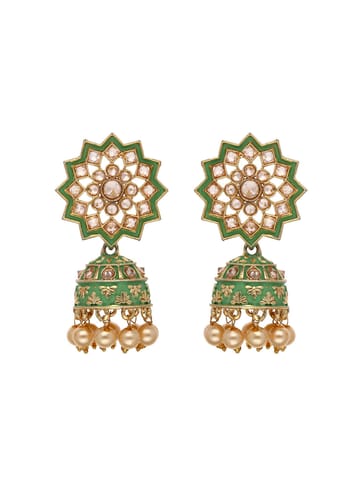 Reverse AD Jhumka Earrings in Mint, Peach, Grey color - CNB4356