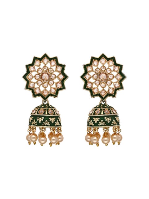 Reverse AD Jhumka Earrings in Green, Gajari, Maroon color - CNB4364