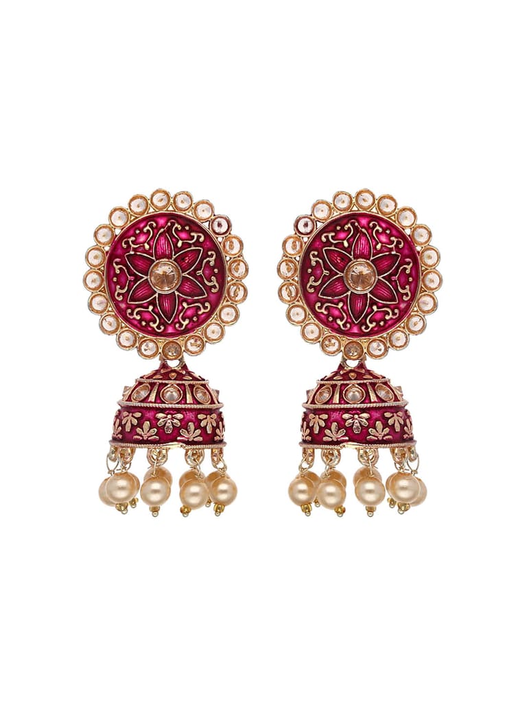 Reverse AD Jhumka Earrings in Gajari, Ruby, Mint color - CNB4372
