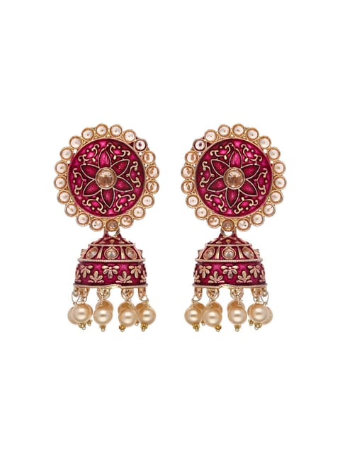 Reverse AD Jhumka Earrings in Gajari, Ruby, Maroon color - CNB4374
