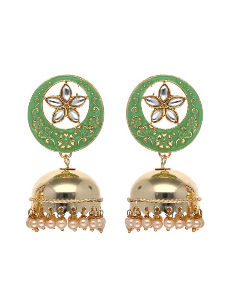 Kundan Jhumka Earrings in Gajari, Mint, Peach color - CNB4317