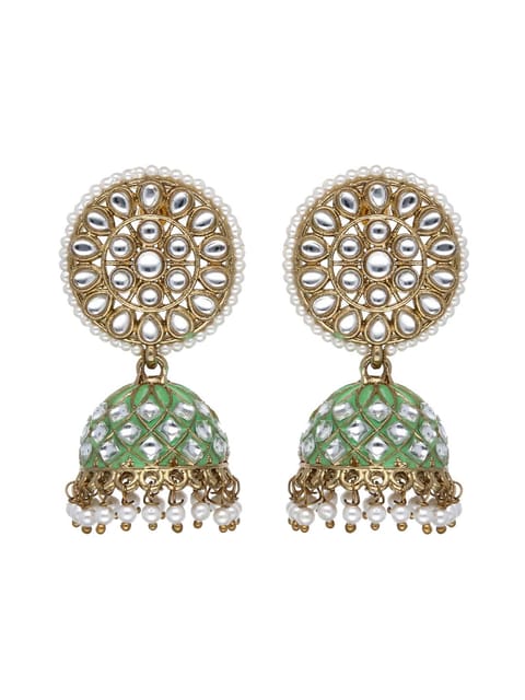 Kundan Jhumka Earrings in Green, Gajari, Mint color - CNB4322