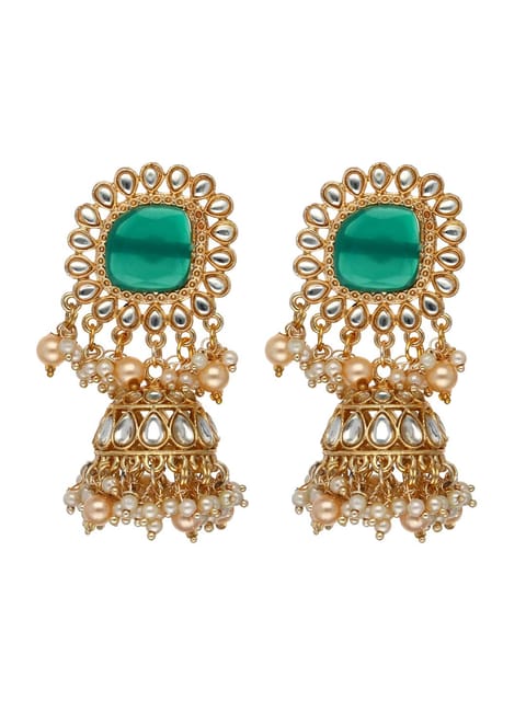 Kundan Jhumka Earrings in Mint, Rani Pink, Green color - CNB4448