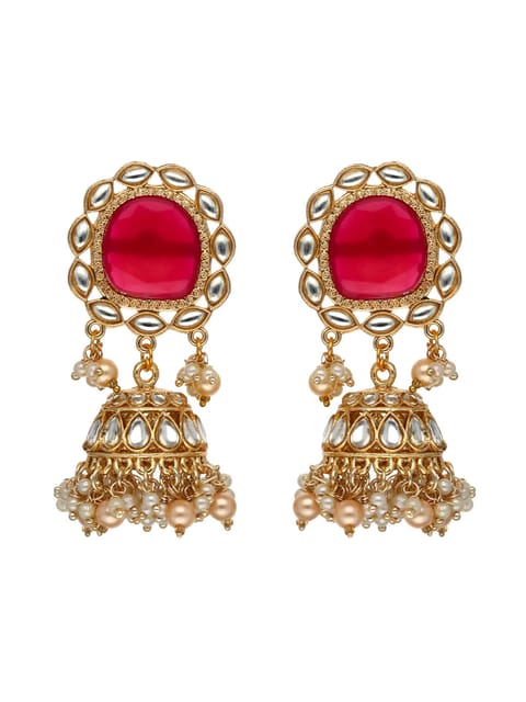 Kundan Jhumka Earrings in Peach, Rani Pink, Grey color - CNB4450