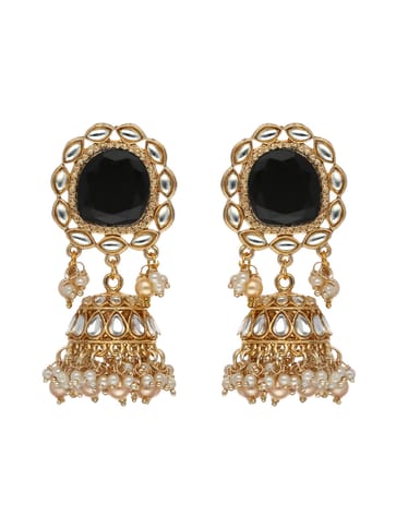 Kundan Jhumka Earrings in Peach, Mint, Black color - CNB4451