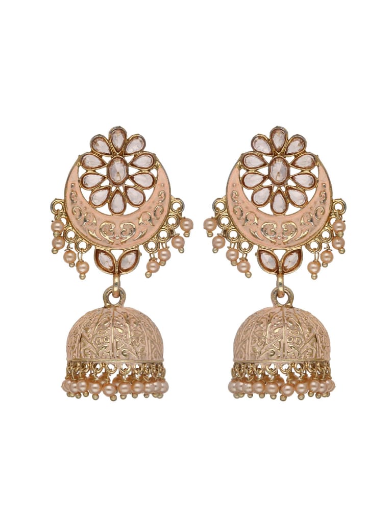 Reverse AD Jhumka Earrings in Mint, Peach, Red color - CNB4388