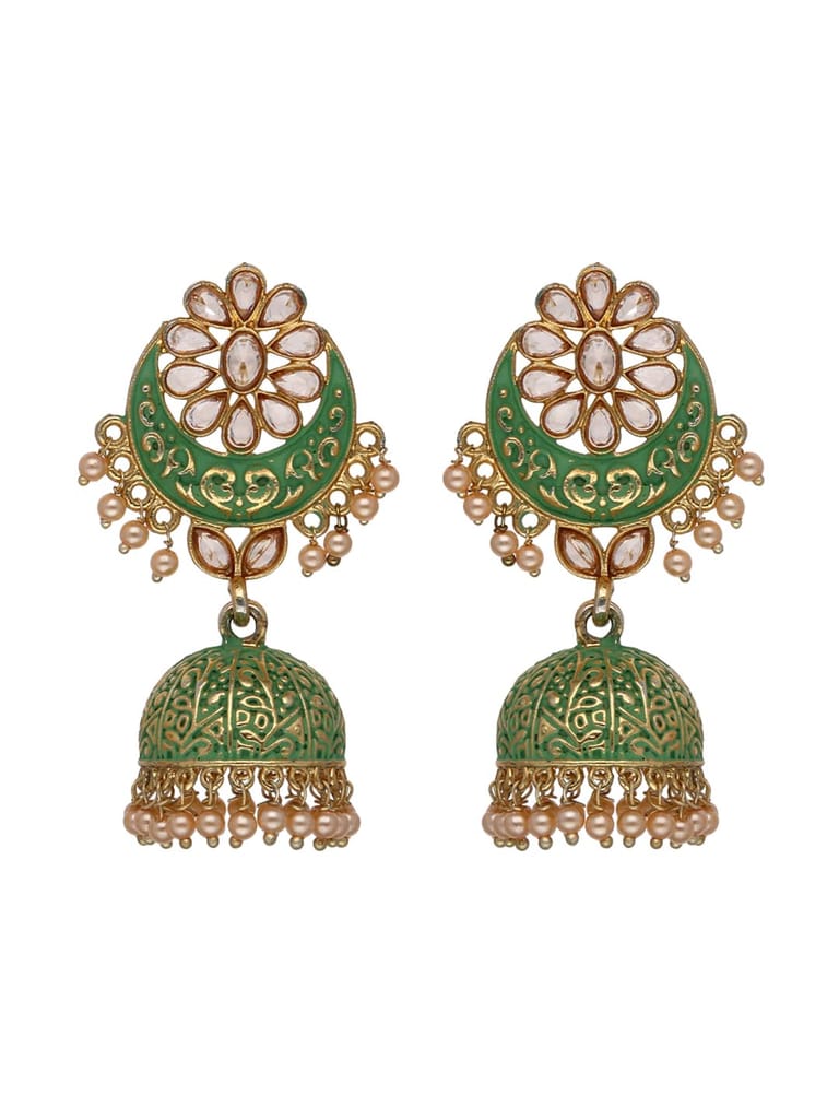 Reverse AD Jhumka Earrings in Mint, Grey, Gajari color - CNB4392