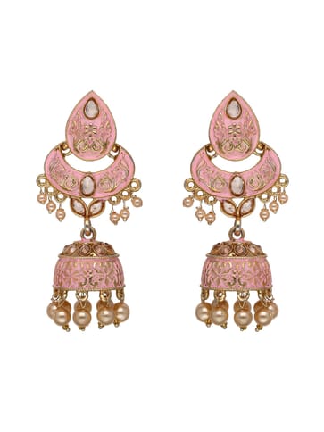 Reverse AD Jhumka Earrings in Pink, Ruby, Green color - CNB4395