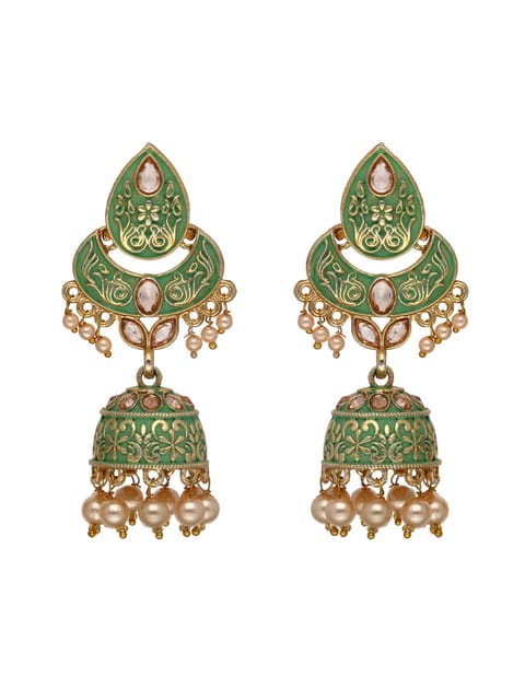 Reverse AD Jhumka Earrings in Mint, Peach, Maroon color - CNB4396