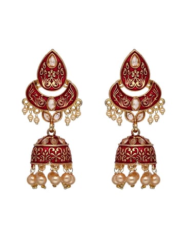 Reverse AD Jhumka Earrings in Grey, Ruby color - CNB4399