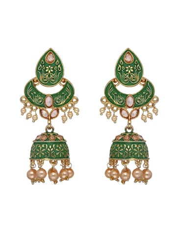 Reverse AD Jhumka Earrings in Green, Mint, Ruby color - CNB4400
