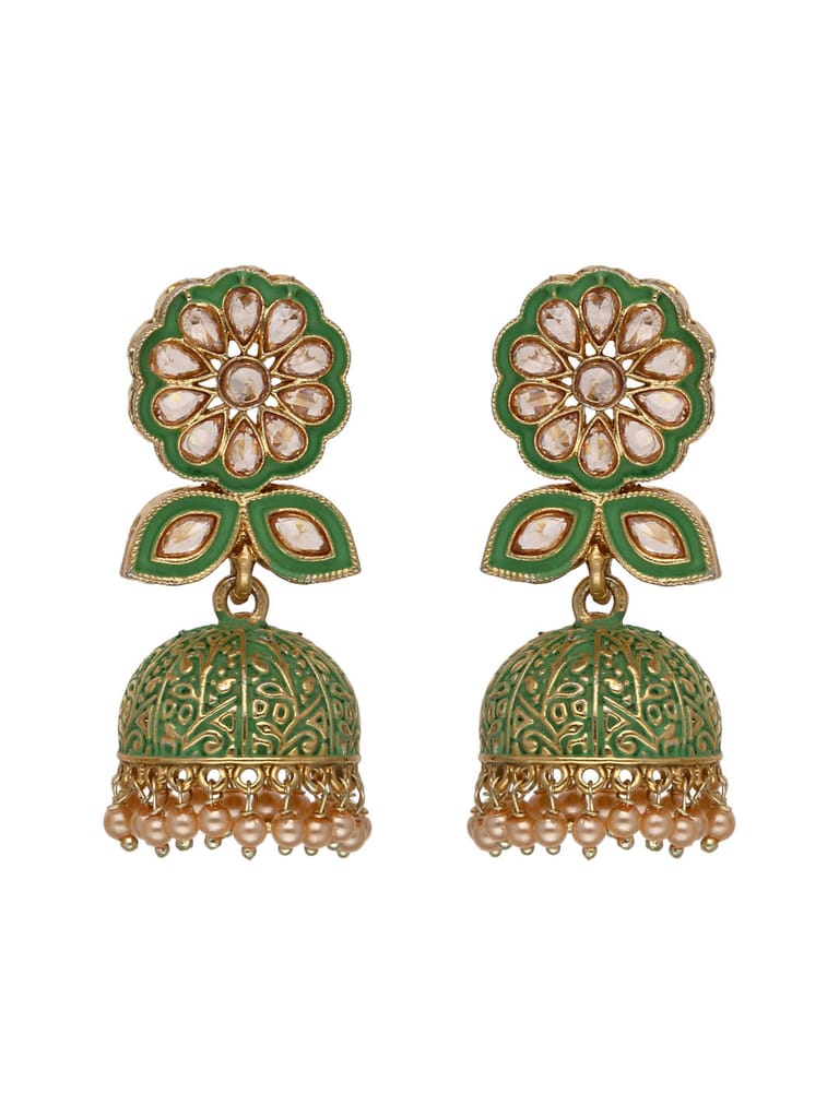 Reverse AD Jhumka Earrings in Maroon, Mint, Black color - CNB4406