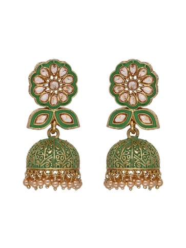 Reverse AD Jhumka Earrings in Maroon, Mint, Black color - CNB4406