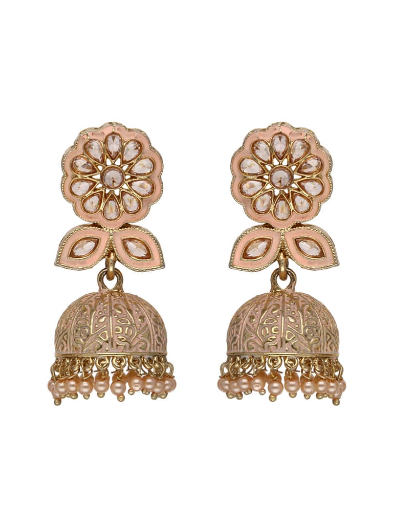 Reverse AD Jhumka Earrings in Peach, Ruby, Green color - CNB4407