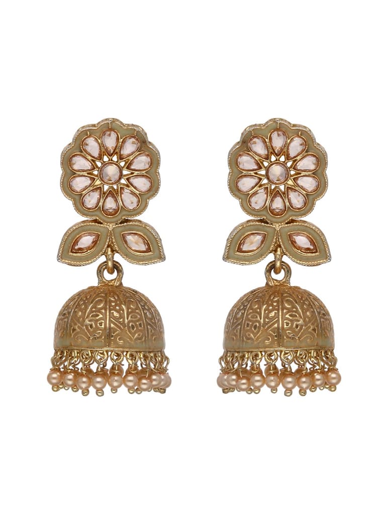 Reverse AD Jhumka Earrings in Mint, Peach, Green color - CNB4410