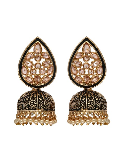 Reverse AD Jhumka Earrings in Gajari, Mint, Black color - CNB4417
