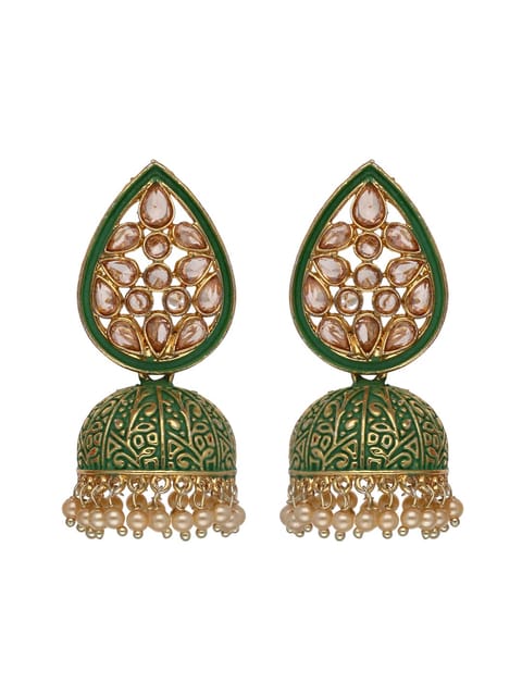 Reverse AD Jhumka Earrings in Mint, Maroon, Ruby color - CNB4420